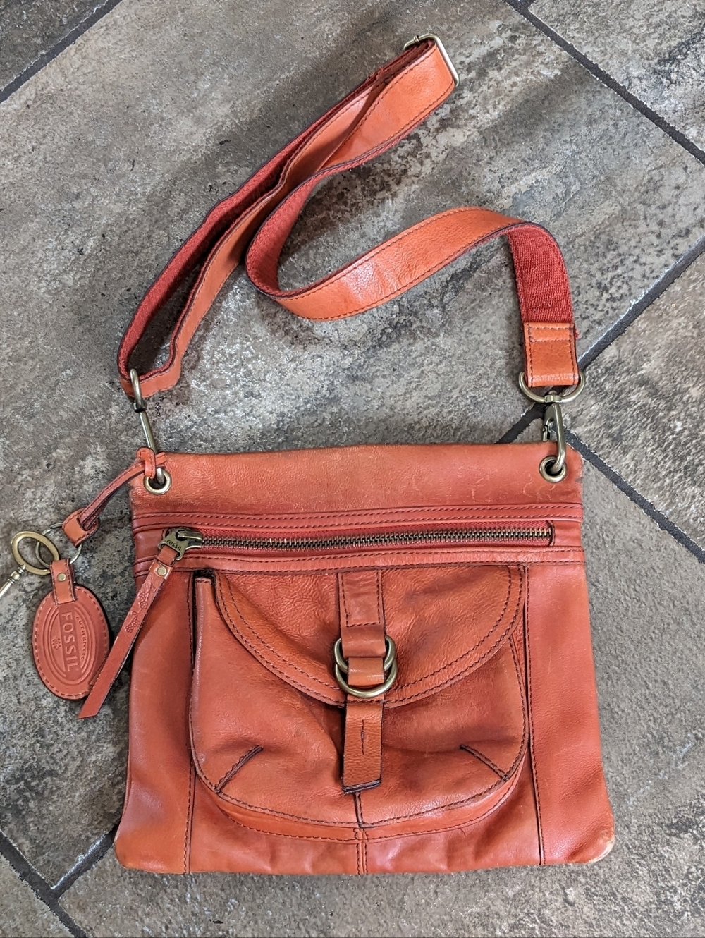Fossil Vintage Sasha Crossbody Shoulder Leather Travel Messenger Bag Orange 🧡